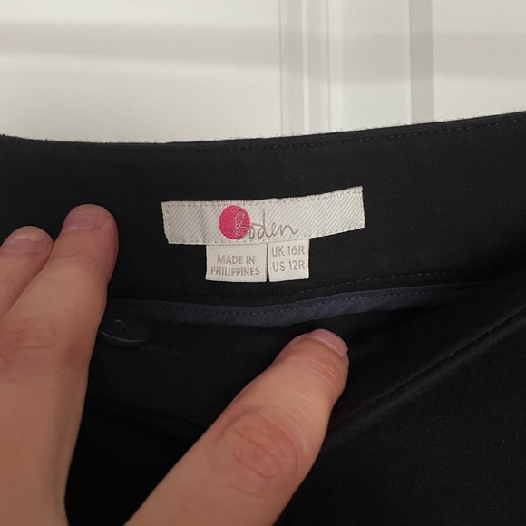 Boden Black Wide Leg Trousers Navy and White Stripe Zip Ankle Size 12 - Picture 6 of 9